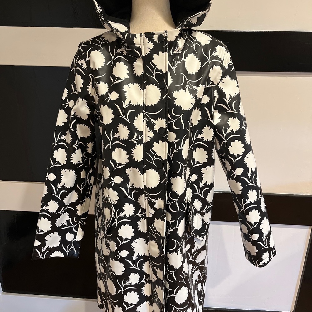 Boden Morris Waterpfoof Mac Jacket, Size 10 (UK14) Black Leafy Bud